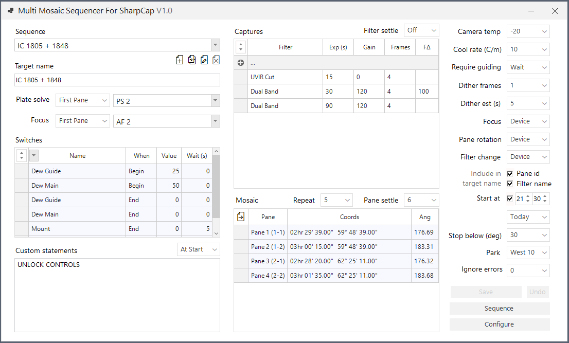 A screen shot of mosaic sequencing software.